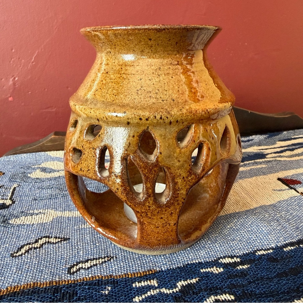 Vintage Pottery Rustic Brown Luminary Lantern Prince Edward Island